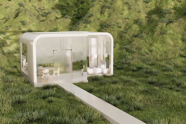 studio de jardin blanc en pleine nature exemple IA